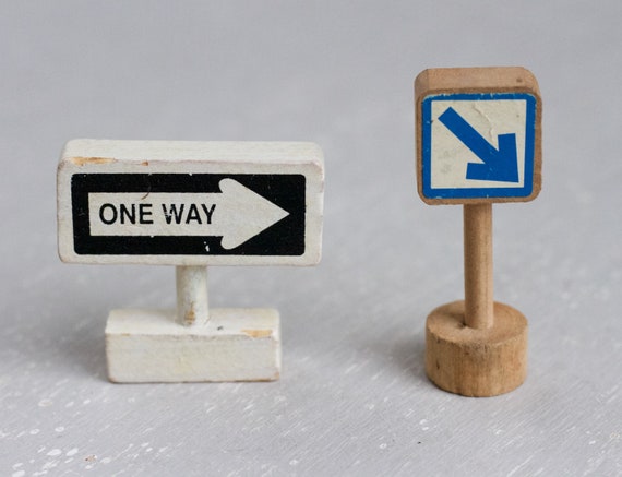 One Way Traffic Signs Set Of 2 This Way Miniature Wood Etsy One Way Traffic Signs Set Of 2 This Way Miniature Wood Etsy