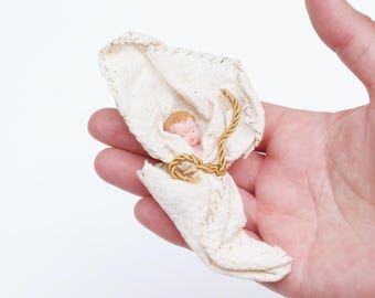 Vintage Celluloid Baby Jesus Figurine – Miniature Nativity Ornament