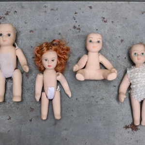 Set of 4 Tiny China Dolls - 3 inch Bisque Porcelain Baby Dolls - Assorted Collection of Miniature Dolls - Vintage Doll Making Supplies