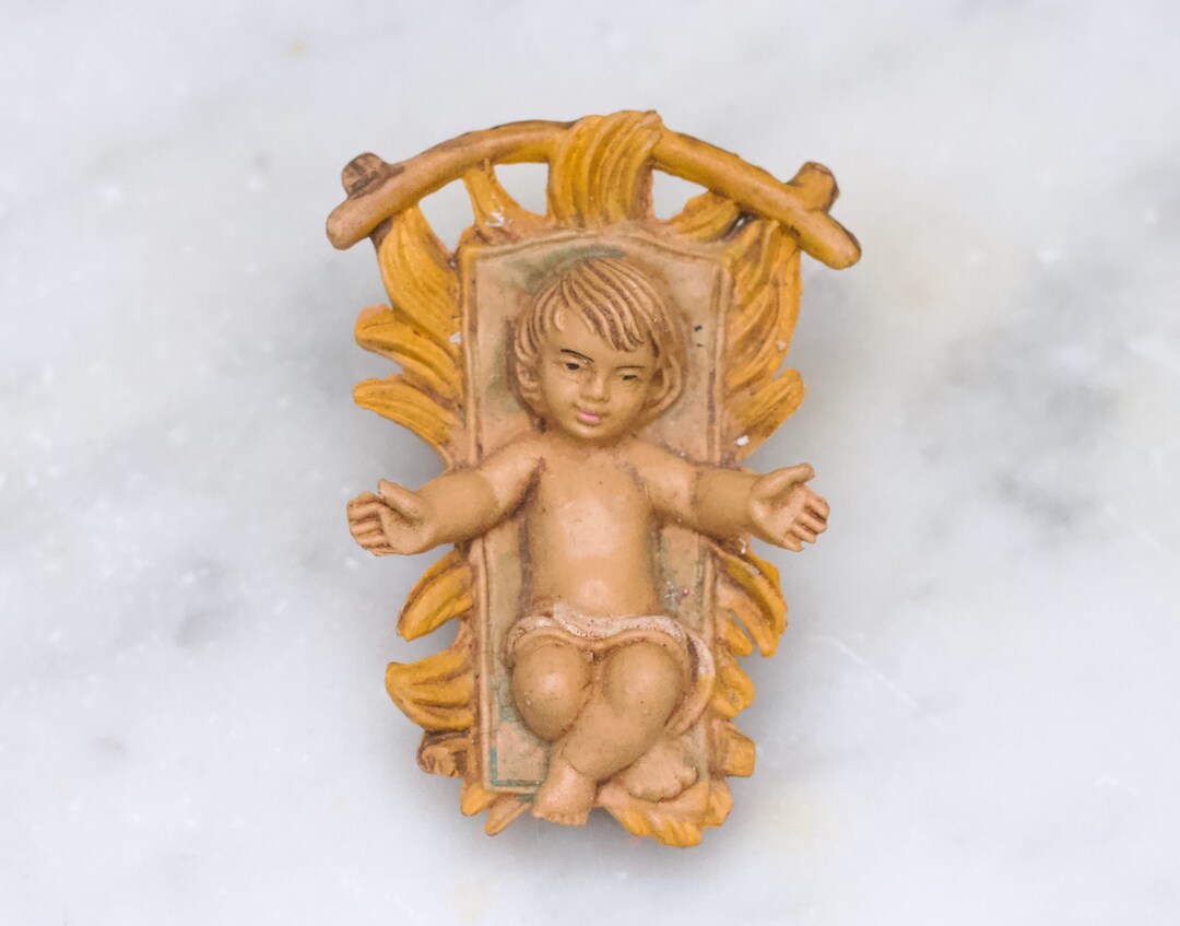 Antique Tiny Baby Jesus on His Bed of Straw Figurine Etsy