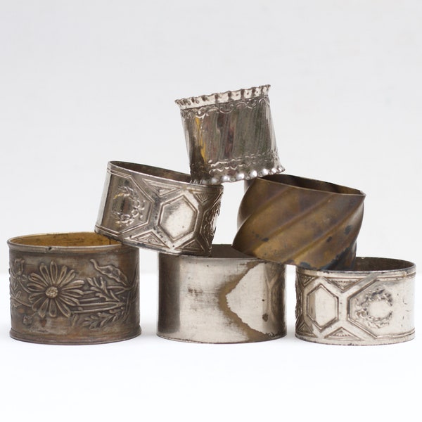 Antique Silver Plated Napkin Rings - Assorted Collection of 6 - Eclectic Dinner Table