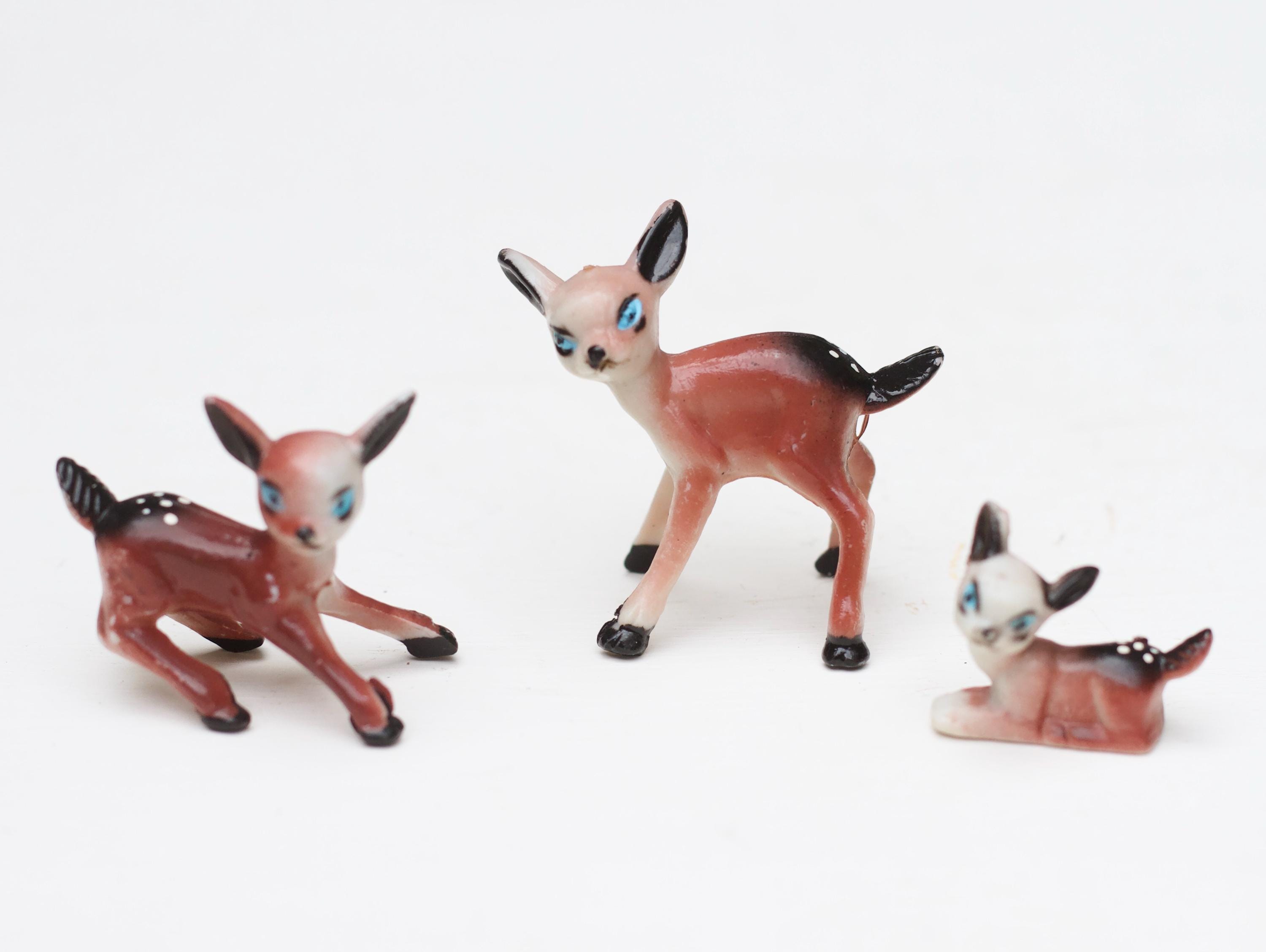 ヴィンテージミニチュア鹿の置物 - RVCルーサイトバンビセット、ホーム