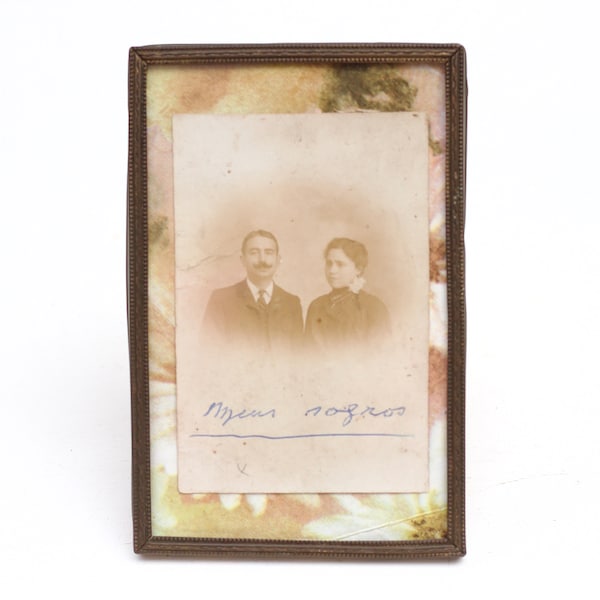 Edwardian Brass Picture Frame - 5.5 Inch Thin Rectangle Bronze Tone Tabletop Photo Holder - Vintage Minimalist Boho Home Decor