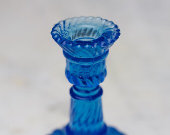 ヴィンテージ コバルトブルー ガラス キャンドルスティック