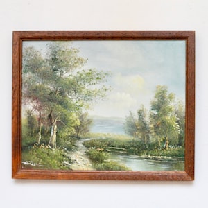 Original Ölgemälde auf Leinwand Landschaft signiert Minteer - Antike Wandbehang Kunst - Herbst Der Herbst - Vintage Boho Eclectic Home Decor