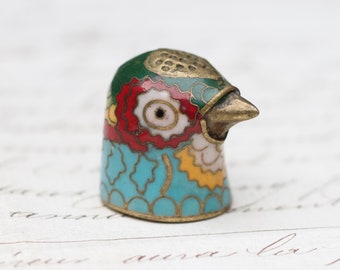 Cloisonne Vogel Fingerhut - Bunte Emaille Taubenkopf Dekorativer Sammler Fingerschutz - Vintage Miniaturen - Boho Näherin