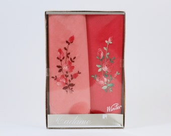 Vintage Embroidered Handkerchiefs - Pink & Fuchsia Floral Hankies, Set of 2 NOS