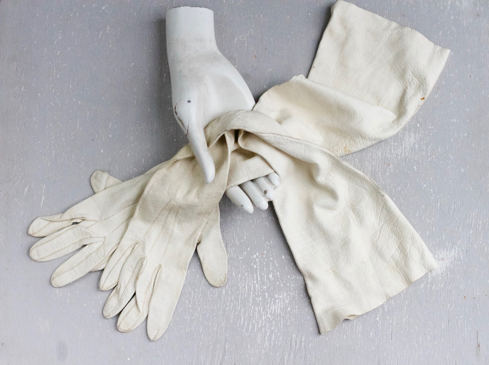 Antique Long Kid Gloves White leather Arm Length Kid Gloves Etsy