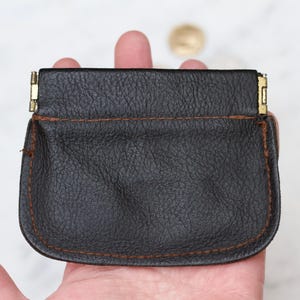 Monedero de cuero negro para hombre - Monedero con marco de resorte - Accesorios vintage