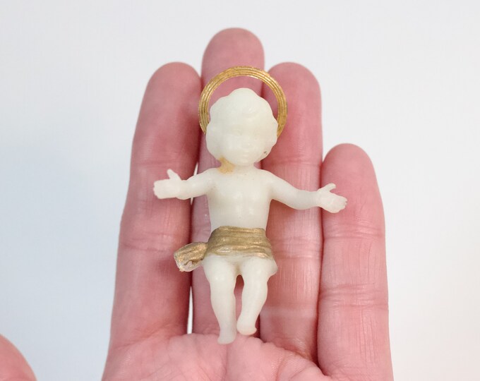 Glow in the Dark Tiny Baby Jesus Figure With Halo Nativity Scene