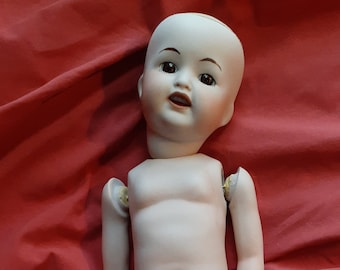 Vintage Reproduction Antique Doll Porcelain Repro BND Artist Doll 1983 Open Mouth 5 Teeth Restoration Project 14 inch needs work