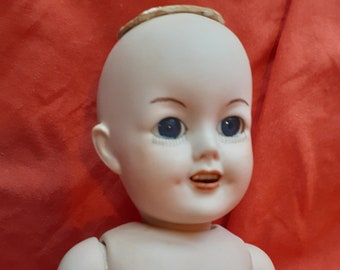 Vintage Reproduction Antique Doll 5 Piece Porcelain Repro RH 50 Bisque Open Mouth 4 Teeth 1982 Artist Made Jointed Strung Doll 10 inch