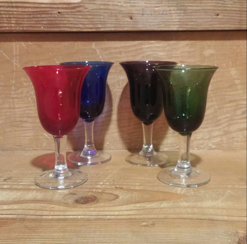Matching Set of 4 Colorful Sherry Glasses Colored Cocktail Etsy