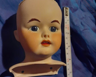 Vintage Porcelain Doll Head Reproduction Fulper Antique Look Bisque 1983 Open Mouth w Teeth Artist OOAK Doll Part 5 Inches damaged