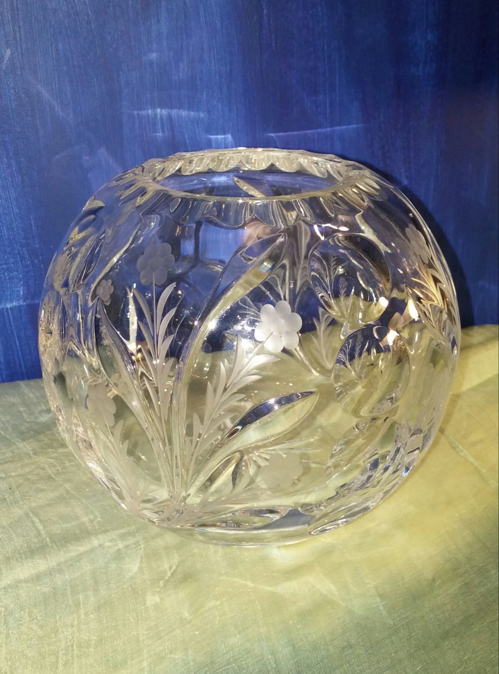 Vintage Rose Bowl in Clear Glass Crystal Cut and Acid Etched Etsy