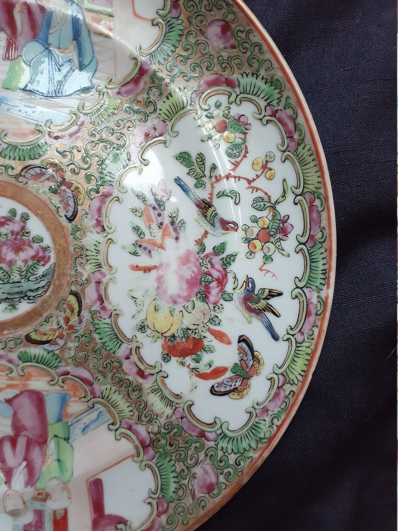 Antique Chinese Plate Rose Mandarin Porcelain Late 1800s Hand Painted