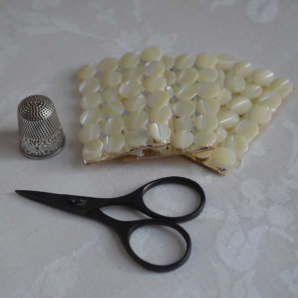 Card of 24 little MOP buttons with shank from the 1940s, 9mm, 3/8th inch diameter