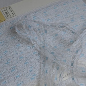 Karte mit 31 m unbenutzter französischer Vintage 1940er Nylon Lingerie Spitze Weiß mit Blau, 3/4 zoll breit, 18mm
