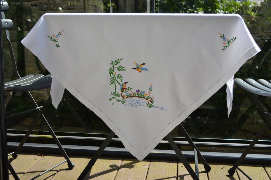 Vintage 1960s Irish Linen Embroidered Tablecloth Unused Etsy
