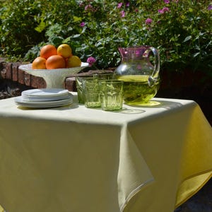 Vintage yellow 1960s Irish linen tablecloth 127 cms square 50 inches