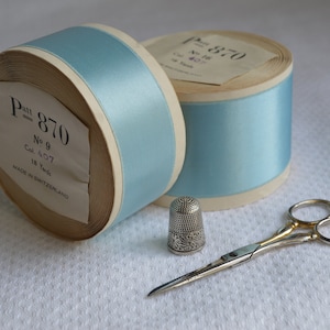 Yard of Blue rayon satin ribbon unused from the 1930s, choose from 2 widths, 3.4cms and 5cms