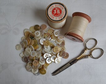 Botões MOP vintage da década de 1940, mistura de cores naturais, 13/14 mm ou 1/2 polegada