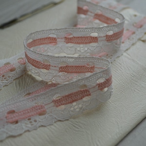 Unused English 1940s Nylon Lingerie Lace Ivory with Pink 36 yards, 0.75 inches wide image 1