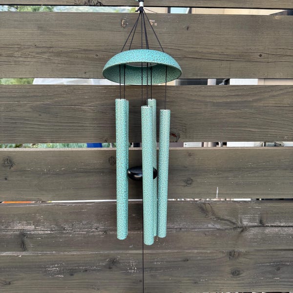 Carrillón de viento moteado verde turquesa: Sonidos relajantes de metal y vidrio