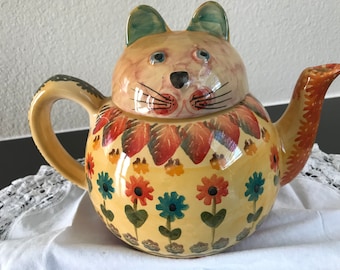 CAT Teapot Italica ars Italian Handmade Vintage Studio Pottery - Made in Italy  hand painted! Like new condition hand painted Italy