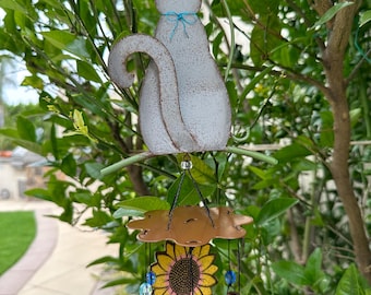 Cat Wind Chime Glass & Metal USPS Priority Shipping is Free