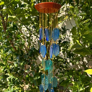 Coastal Glass Leaves Wind Chime, Beach Sea USPS Priority Shipping is Free