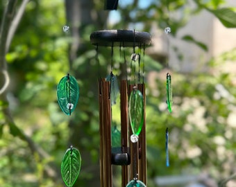 Garden Chime Beautiful Sound Metal, Glass,  & Card.  for Her, Grandma, Mom, Mother's Day, Friend, Sister. Spiritual, Upcycle Art USA