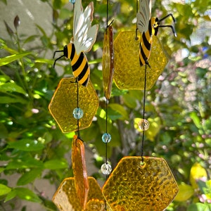 Bumble Bee Chime, Suncatcher  Glass & Metal. Unique Gift for Him or Her. Upcycle art