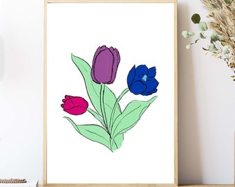 Bisexual Flower Print, Digital Print of Flower, Printable Art, Botanical Print, Bisexual Pride Art