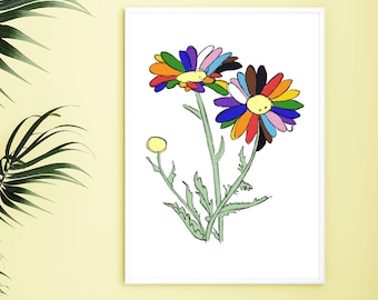Progress Pride Flower Print, Digital Print of Flower, Printable Art, Botanical Print