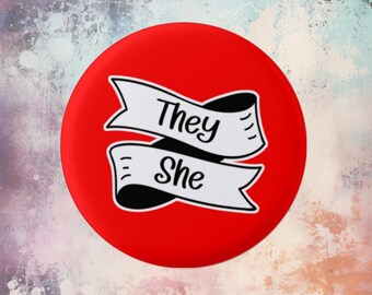 Banner Pronouns Badges, pronouns, pronoun badges, pride, pride badge, lgbt, lgbt badge. lgbtq badge, custom badge, custom pronoun badge