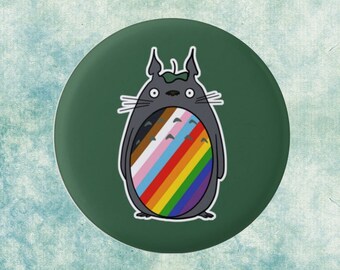 Totoro Pride Flag Badge, Totoro Badge, Pride Flag badge, lgbt badge, pride badge, anime badge