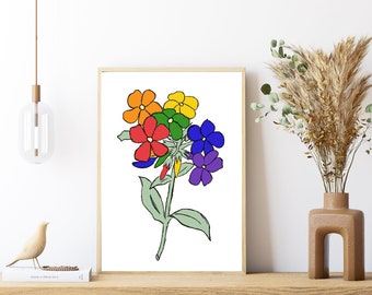 Pride Flower Print, Digital Print of Flower, Printable Art, Botanical Print, Pride Art