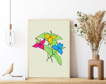 Pansexual Flower Print, Digital Print of Flower, Printable Art, Botanical Print, Pansexual Pride Art