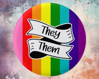 Rainbow Banner Pronouns Badges, pronouns, pronoun badges, pride, pride badge, lgbt, lgbt badge. lgbtq badge