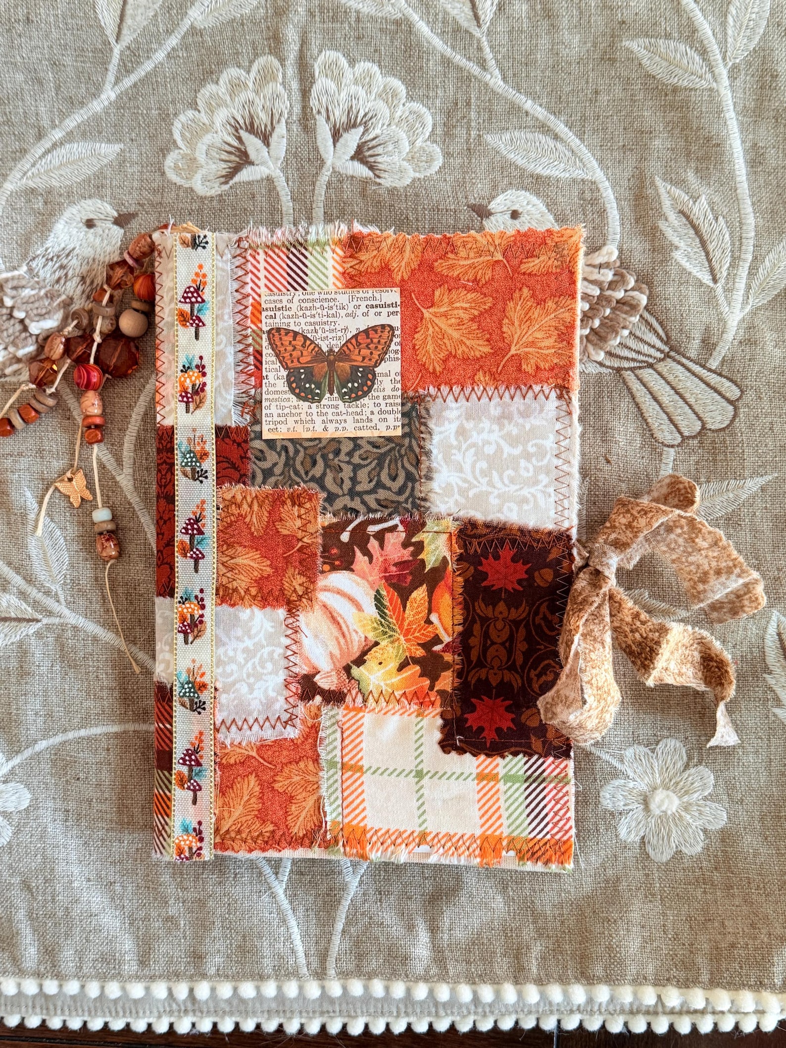 Handmade Autumn Fabric Junk Journal With Beaded Bookmark - Etsy