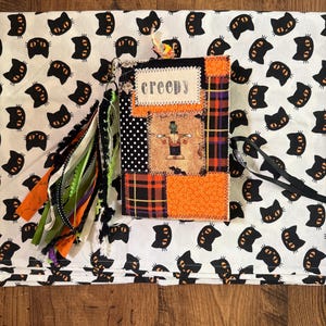 Halloween Junk Journal: Handmade Fabric Journal with Ephemera