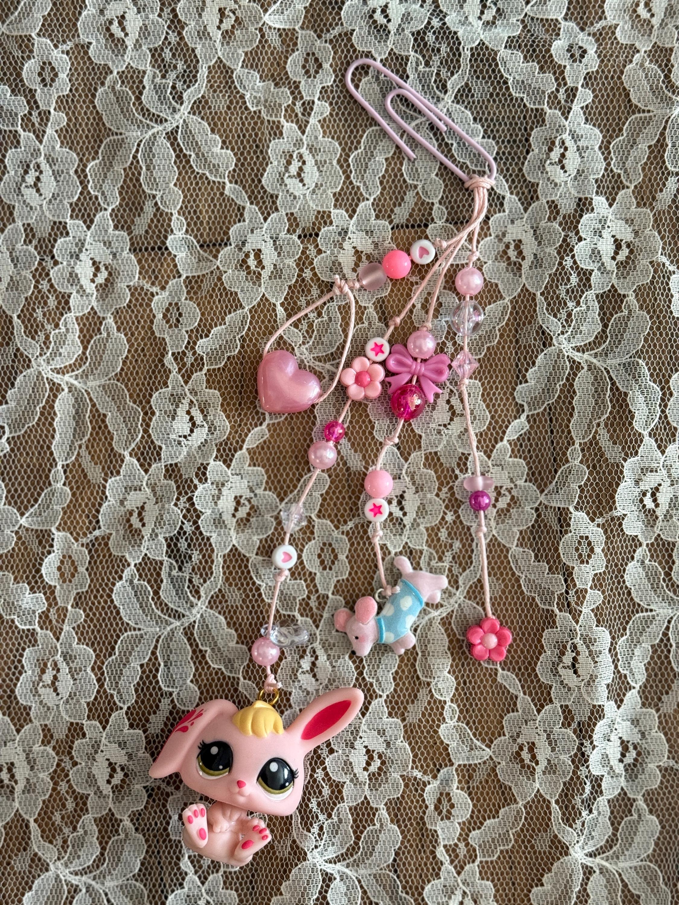 Pink Beaded Paper Clip Bookmark: Puppy, Flower & LPS Charms - Etsy