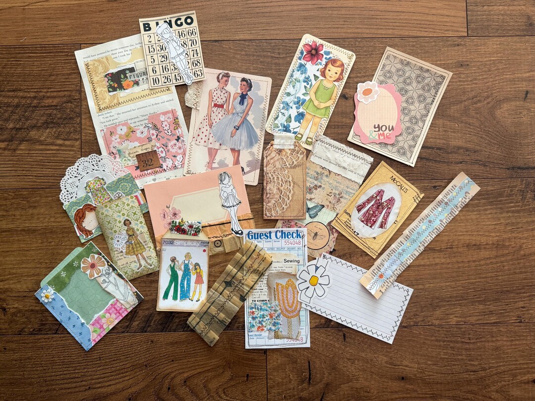Handmade Junk Journal Ephemera Set – Vintage Image Papers, Lace ...