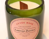 Upcycled Laurent Perrier Champagne Bottle candle scented with pomegranate