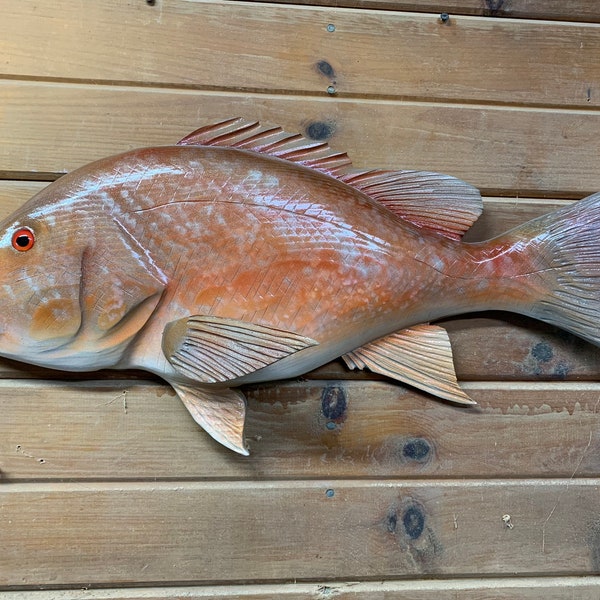 Red Snapper 26 inch Wood carved "ready to ship" wall mount display Carved from pine