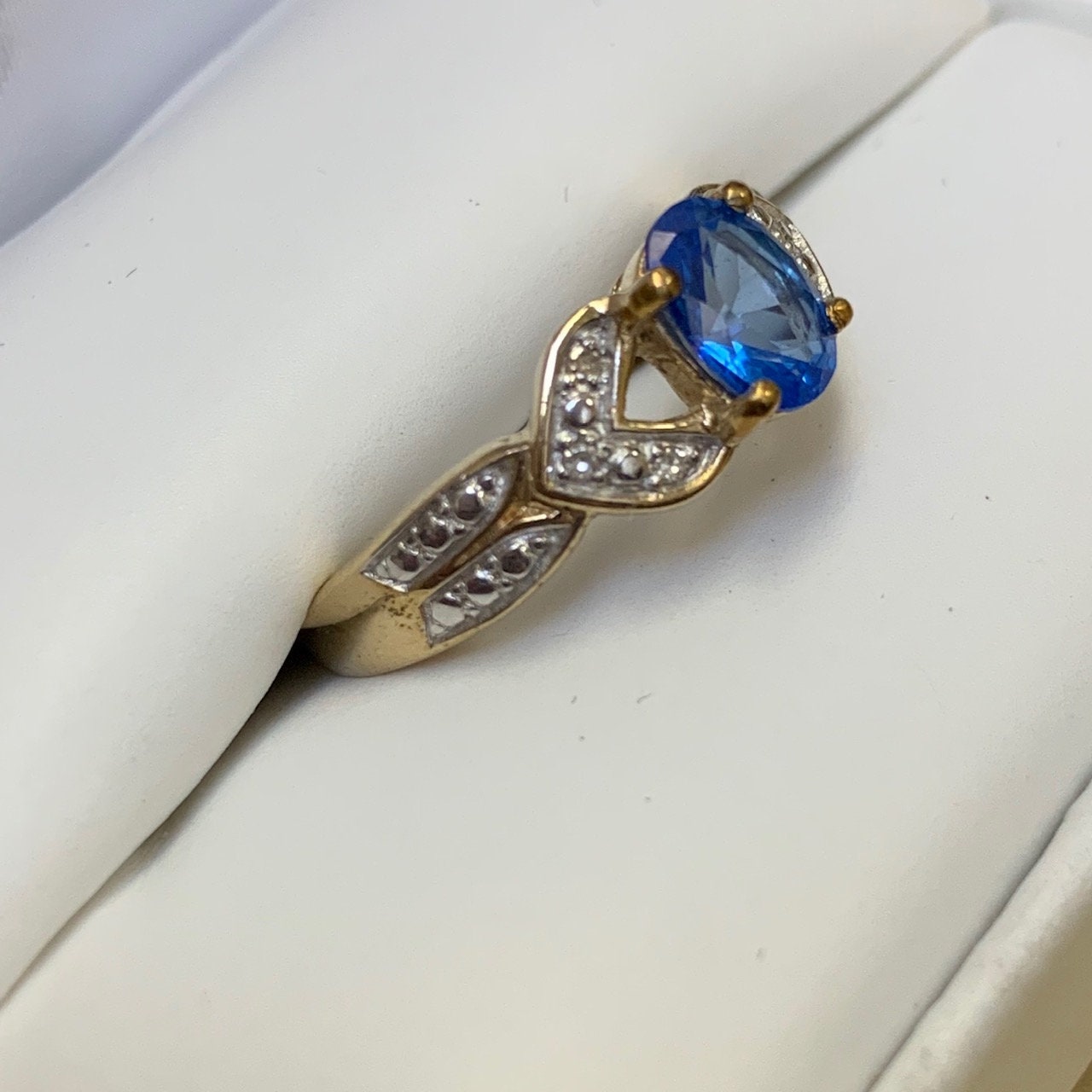 Vintage Estate Diamond and Created Blue Topaz 10K Gold - Etsy