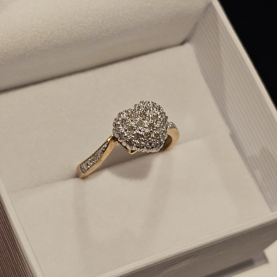 Vintage .25ct Diamond Puffed Heart Ring 10k Yello… - image 2
