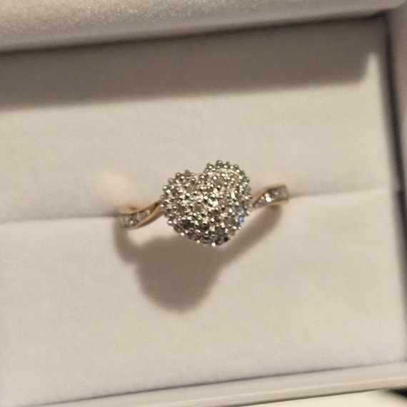 Vintage .25ct Diamond Puffed Heart Ring 10k Yello… - image 1