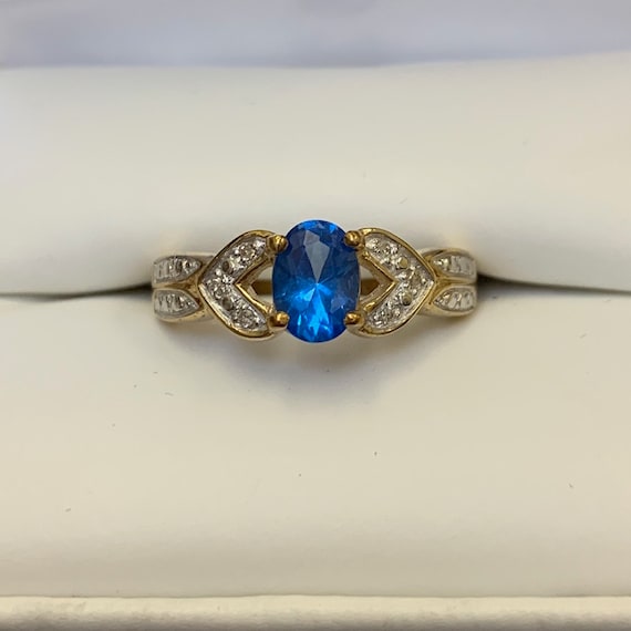 Vintage Estate Diamond and Created Blue Topaz 10K Gold | Etsy